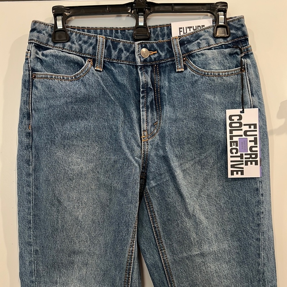 NWT! Future Collective Kahlana Barfield Brown mid rise boyfriend jeans - Picture 2 of 5